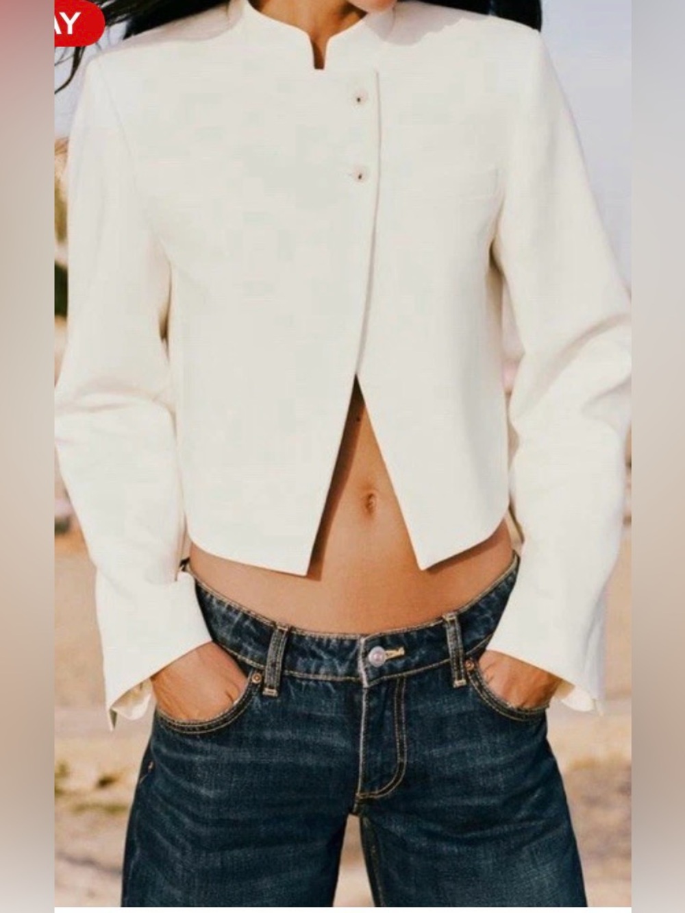 Zara Women's White Cropped Stand-Collar Jacket. Large. NWT. See photo for flaw